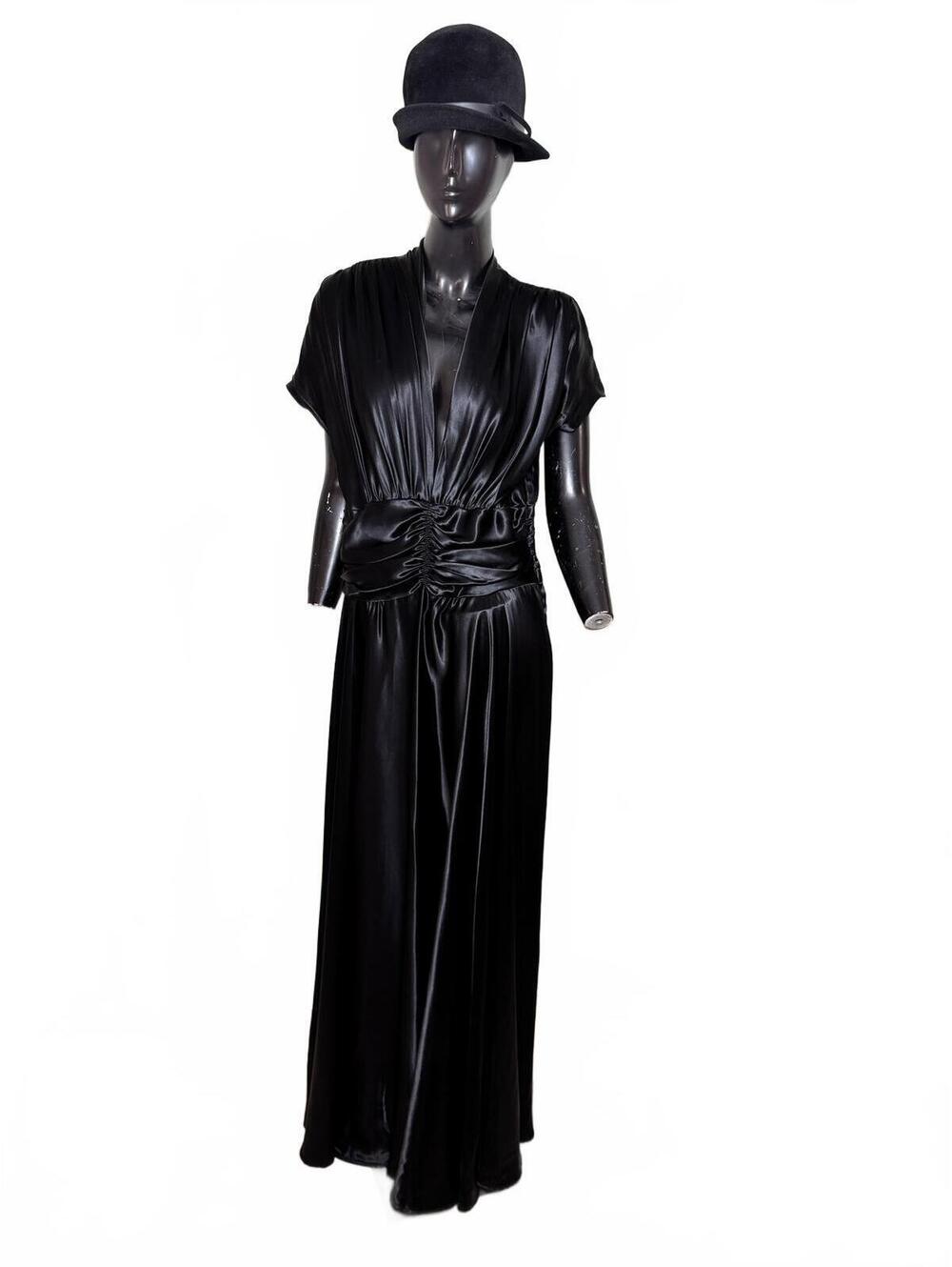 1940s/50s Eleanor Green Liquid Satin Evening Gown